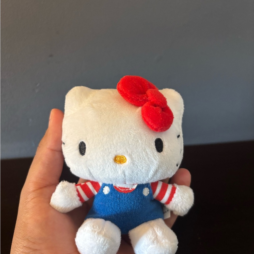 Hello Kitty Plush with Red Bow and Blue Outfit